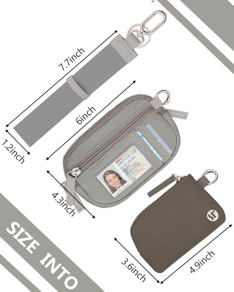 Sunpour Store Nylon Wallet Wristlet for Women,RFID Wallet Keychain Women,Small Wallets Woman with Wristlet,Coin Purse & Wrist Strap for Travel (Light＆Dark Grey) - Image 2